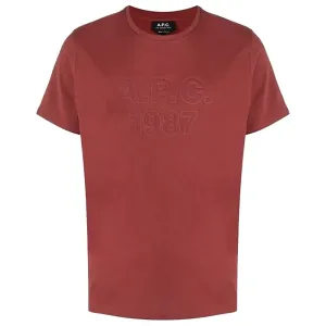 A.P.C Men's Hartman Embossed Logo T-shirt Burgundy S