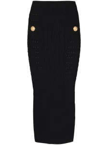 BALMAIN - Button-embossed Knit Midi Pencil Skirt