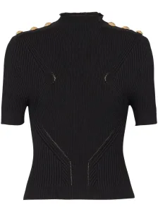 BALMAIN - Gold Embossed Buttons Knitted Top