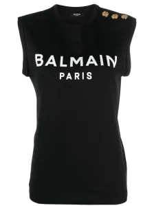 BALMAIN - Logo Organic Cotton Sleeveless Top #1240412