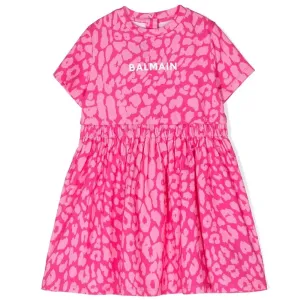 Balmain Baby Girls Leopard Print Jersey Dress Pink 24M