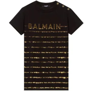 Balmain Girls Gold Stripe T-shirt Black 16Y #1084529