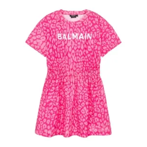 Balmain Girls Leopard Print Jersey Dress Pink 10Y