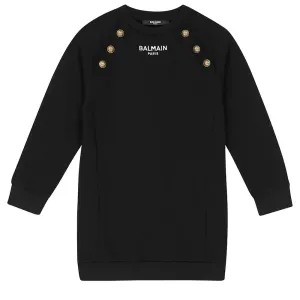 Balmain Girls Logo Sweatshirt Dress Black 10Y