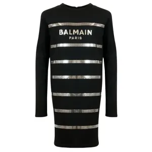 Balmain Girls Silver Stripe T-shirt Black 14Y