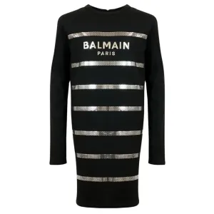 Balmain Girls Silver Stripe T-shirt Black 16Y