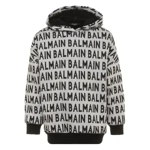 Balmain Boys All Over Logo Hoodie Grey 10Y
