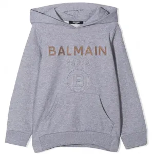 Balmain Boys Gold Logo Hoodie Grey - 8Y GREY