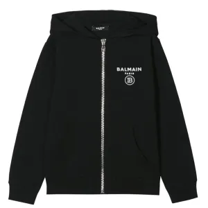 Balmain Boys Logo Print Zipped Hoodie Black - BLACK 10Y