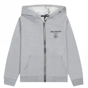 Balmain Boys Logo Print Zipped Hoodie Grey 14Y