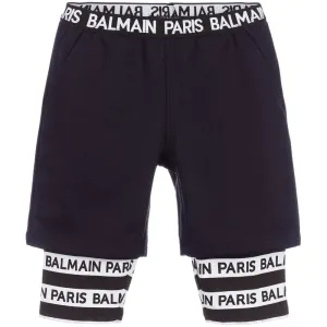 Balmain Boys Logo Layered Shorts Navy - NAVY 10Y
