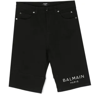 Balmain Boys Logo Print Denim Shorts Black 10Y
