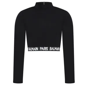 Balmain Girls Zip Up Logo Tape Sweatshirt Black 10Y