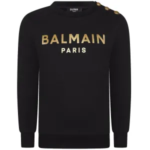 Balmain Unisex Gold Logo Print Sweatshirt Black 12Y