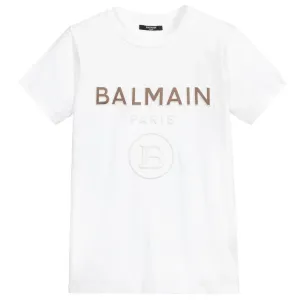 Balmain Boys Embossed Logo T-shirt White 10Y