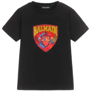 Balmain Boys Graphic Print T-shirt Black 12Y