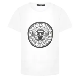 Balmain Boys Medallion Logo T-shirt White 4Y