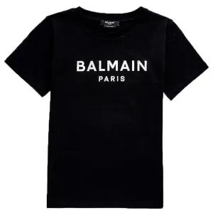 Balmain Boys Silver Tone Logo T-shirt Black 10Y