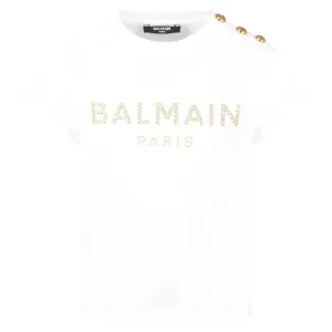 Balmain Girls Classic Logo T-shirt White 14Y
