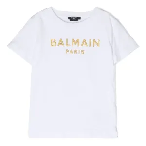 Balmain Girls Embroidered Logo T-shirt White 12Y