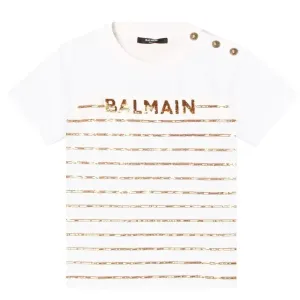 Balmain Girls Gold Stripe T-shirt White 10Y #1086408