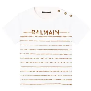 Balmain Girls Gold Stripe T-shirt White 10Y #862752