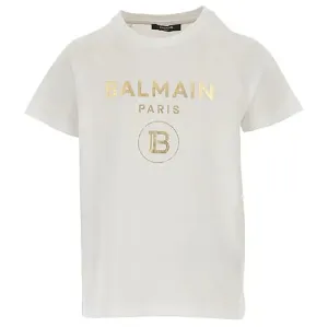 Balmain Girls Golden Logo T-shirt White 10Y