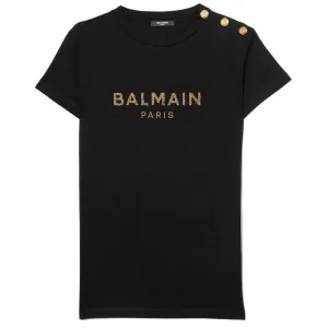 Balmain Girls Logo T-shirt Black 4Y #1006