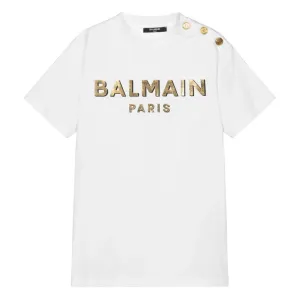 Balmain Unisex Golden Logo T-shirt White 4Y
