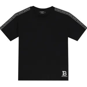 Balmain Unisex Paris Logo T-shirt Black 14Y