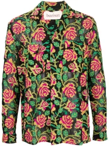 BAZISZT - Floral-embroidery Cotton Shirt