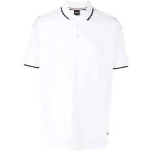 Boss Mens Striped Collar Polo White Large