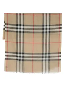 BURBERRY - Check Motif Wool And Silk Blend Scarf #1140340