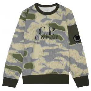 C.P Company Boys Camo Crewneck Sweater Ivy Green 12Y Khaki