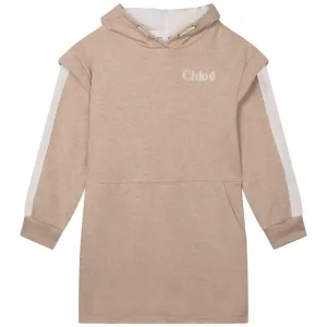Chloé Girls Logo Print Hooded Dress Beige 10Y
