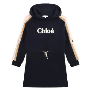 Chloe Girls Logo Hooded Dress in Navy 06A 100% Cotton - Trimming: 99% Cotton, 1% Elastane Lining: