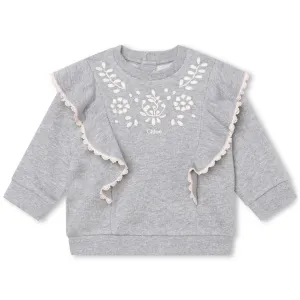 Chloe Baby Girls Ruffled Sweater in Grey 02A Marl Medium 100% Cotton - Trimming: 97% Cotton, 3% Elastane Lining: