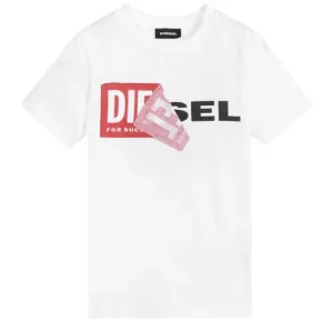 Diesel Boys Cotton Logo T-shirt White 4Y #2093