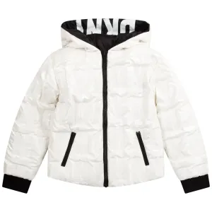 Dkny Kids' Reversible Hooded Puffer Jacket, White/black 10Y White