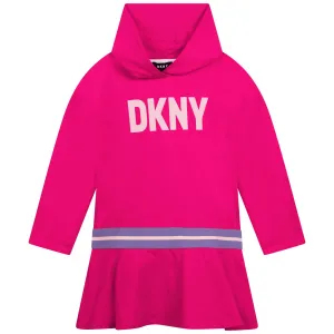 Dkny Girls Pink Hooded Logo Dress 12Y