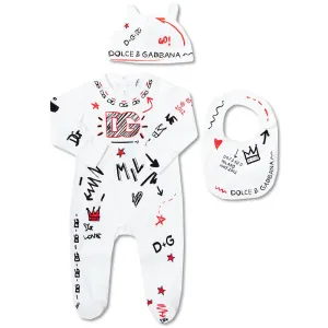 Dolce & Gabbana Baby Boys Onesie Bib Hat Set White 0/3m
