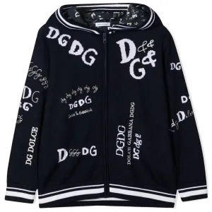 Dolce & Gabbana Boys All Over Hoodie Black Navy 12Y