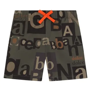 Dolce & Gabbana Boys Logo Print Swim Shorts Khaki 10Y