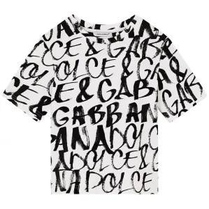 Dolce & Gabbana Boys Jersey T-shirt With Flocked Logo Print White 10Y