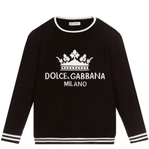 Dolce & Gabbana Boys Knitted Cotton Sweater Black 10Y