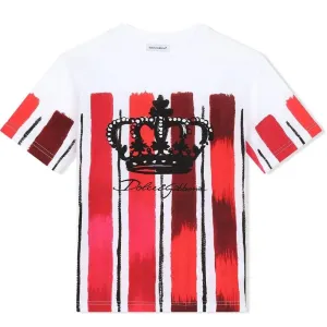Dolce & Gabbana Boys Red Stripe Crown T-shirt White 8Y