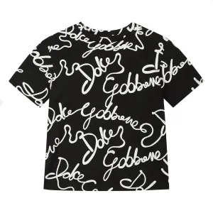 Dolce & Gabbana Jersey T-shirt With All-over Logo Print Black 10Y