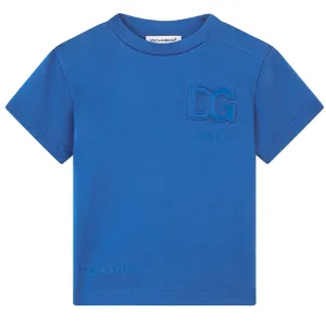 Dolce & Gabbana Jersey T-shirt With Embossed Logo Blue 3M