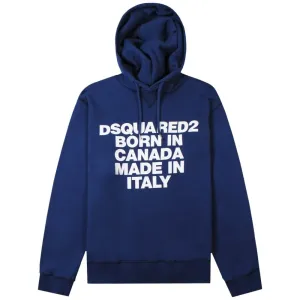 Dsquared2 Men's 'Born & Made' Logo Hoodie Blue XXL