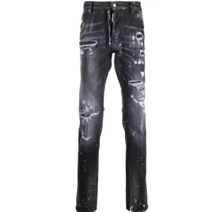 Dsquared2 Men's Distressed Paint-splatter Jeans Black 38W